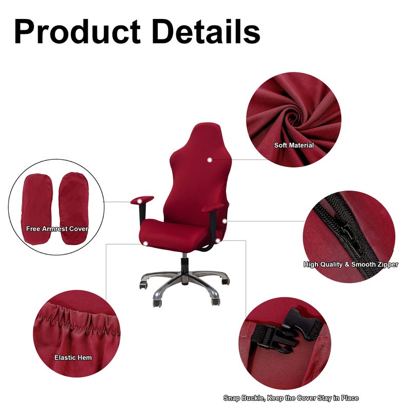 WOMACO Gaming Chair Slipcover Stretch Seat Chair Cover for Leather Computer Reclining Racing Ruffled Gamer Chair Protector (Red, One-Size) - Image 3